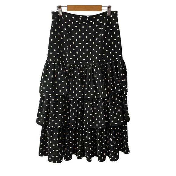 cinq a sept Dresses & Skirts - Cinq A Sept Rowena Black White Polka Dot Ruffle Tiered Midi Skirt Size 8